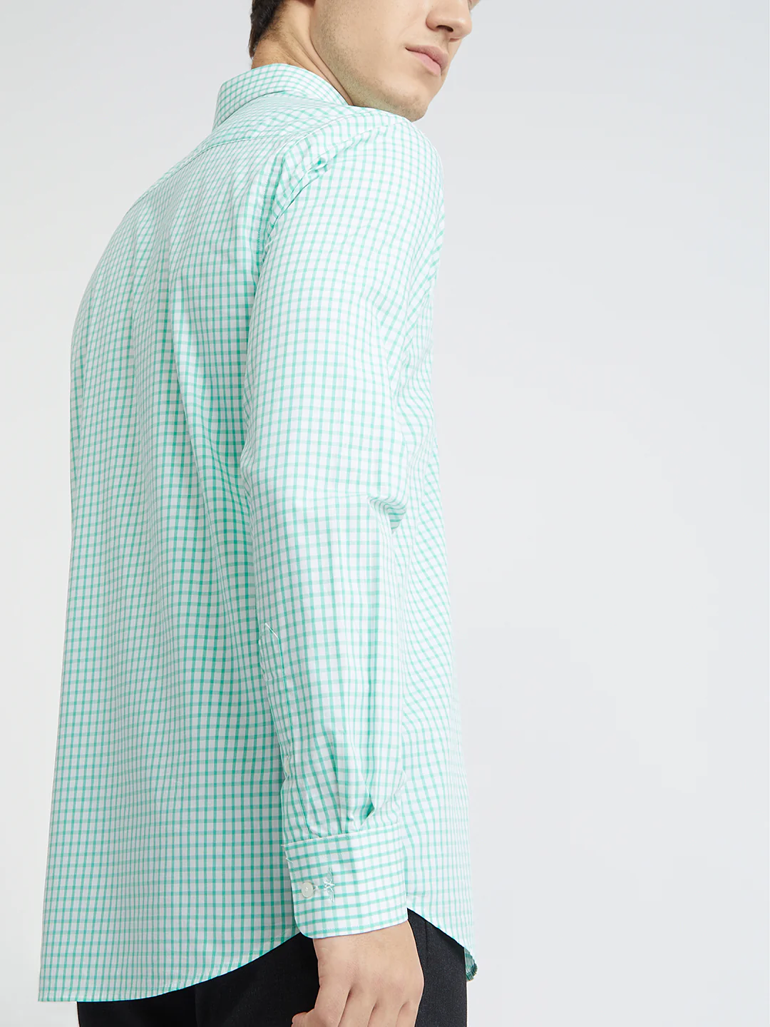 Park Avenue Green Checks Slim Fit Full Sleeve Cotton Shirt - Image 6