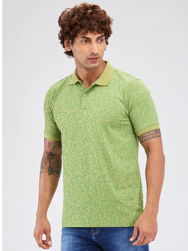 Park Avenue Green Printed Slim Fit Cotton Blend T-Shirt - Image 3