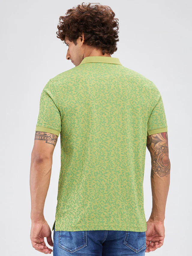 Park Avenue Green Printed Slim Fit Cotton Blend T-Shirt - Image 4