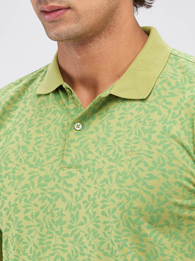 Park Avenue Green Printed Slim Fit Cotton Blend T-Shirt - Image 6