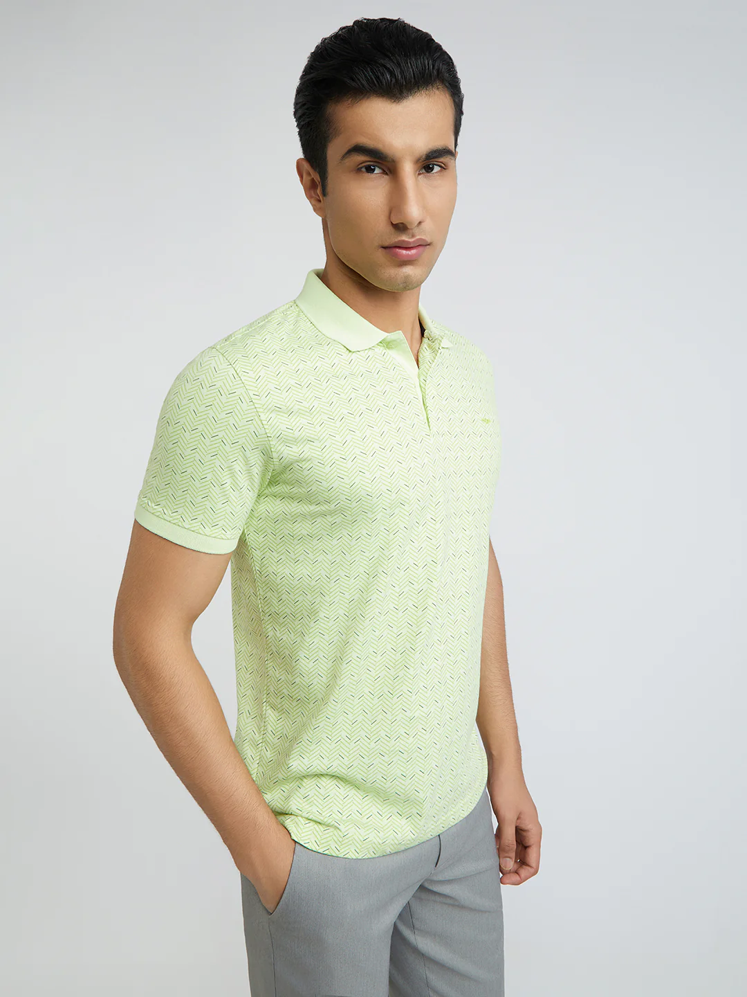 Park Avenue Green Printed Slim Fit Cotton Blend T-Shirt - Image 2