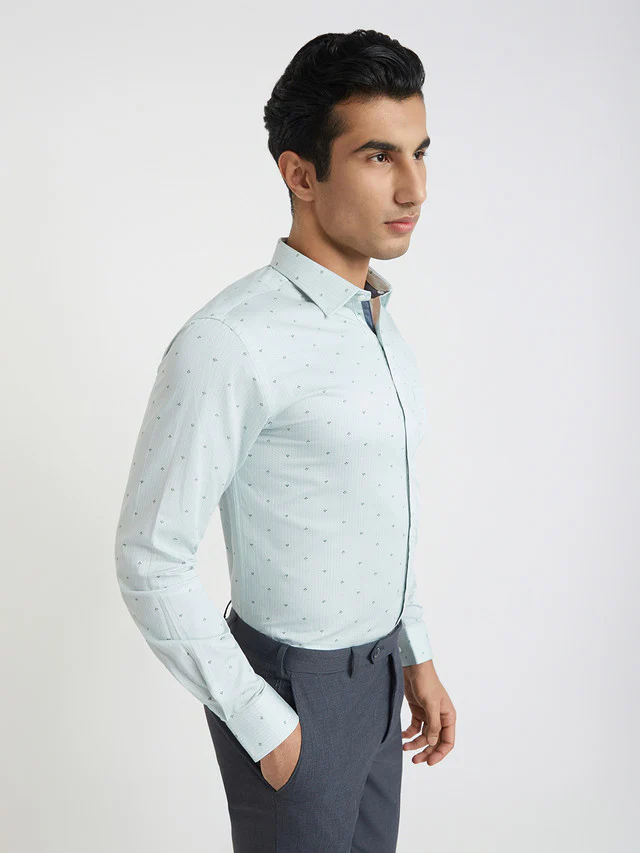Park Avenue Green Printed Slim Fit Cotton Formal Shirt - Image 2