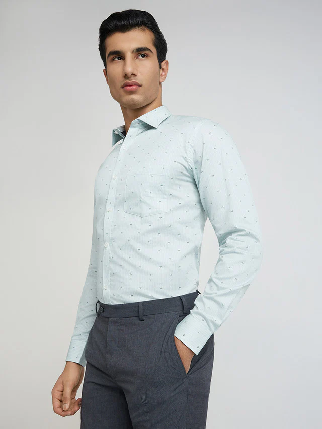 Park Avenue Green Printed Slim Fit Cotton Formal Shirt - Image 3