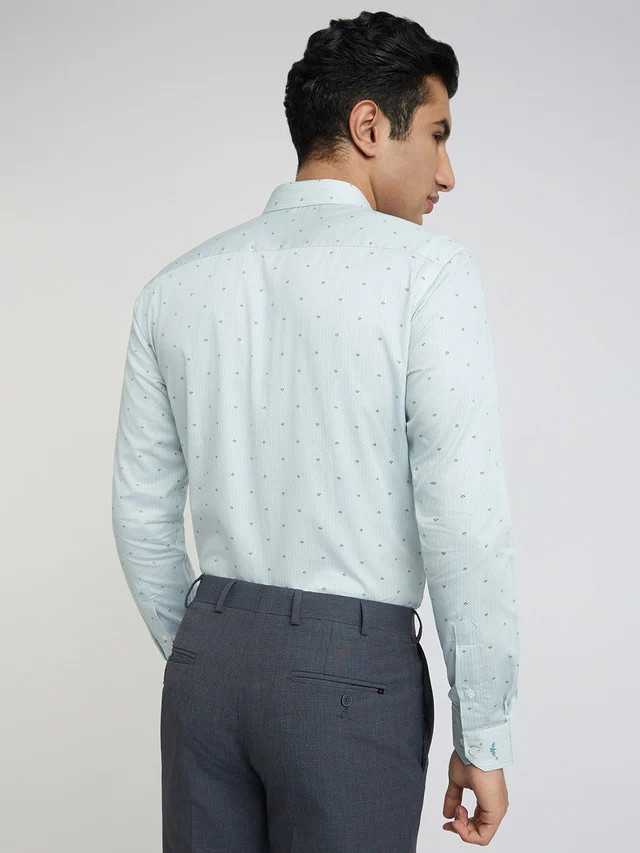 Park Avenue Green Printed Slim Fit Cotton Formal Shirt - Image 4
