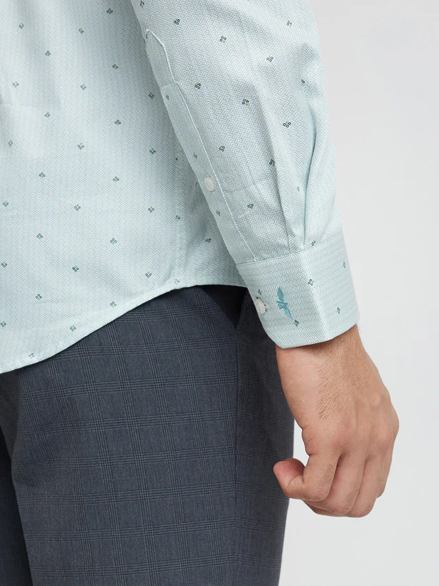 Park Avenue Green Printed Slim Fit Cotton Formal Shirt - Image 7