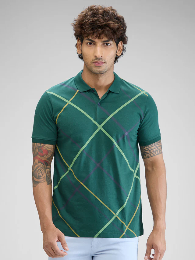 Park Avenue Green Printed Slim Fit Cotton T-Shirt