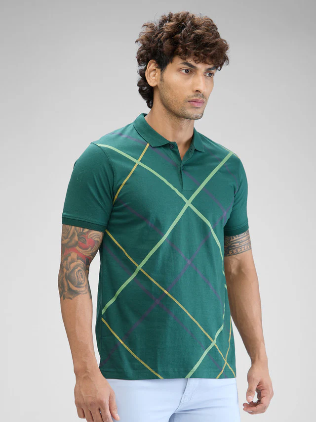 Park Avenue Green Printed Slim Fit Cotton T-Shirt - Image 2
