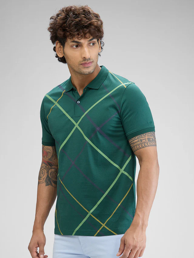 Park Avenue Green Printed Slim Fit Cotton T-Shirt - Image 3