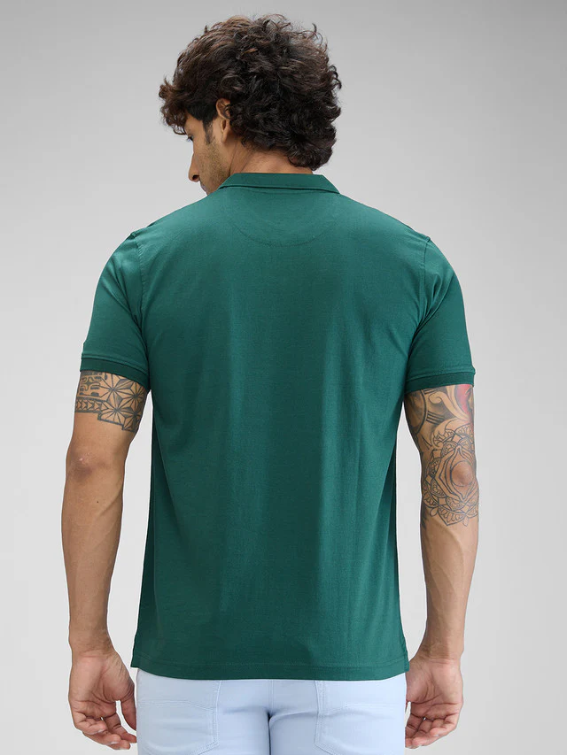 Park Avenue Green Printed Slim Fit Cotton T-Shirt - Image 4