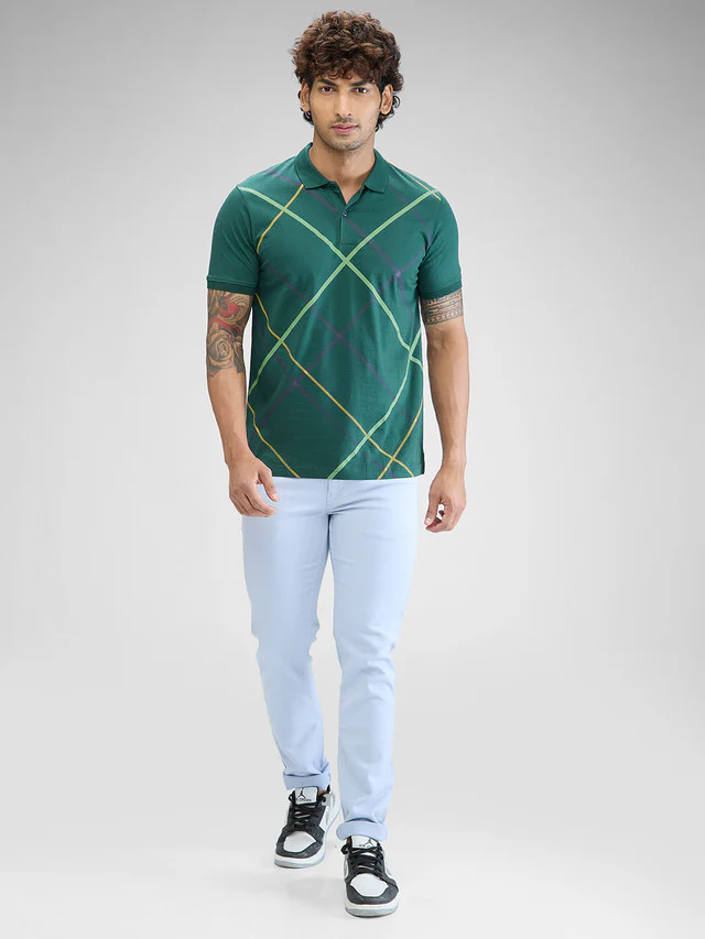Park Avenue Green Printed Slim Fit Cotton T-Shirt - Image 5