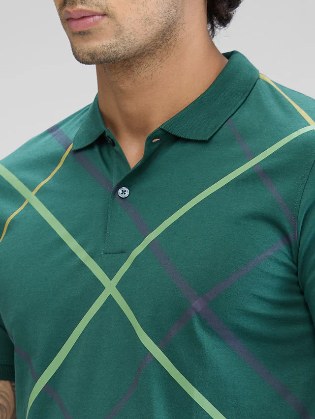 Park Avenue Green Printed Slim Fit Cotton T-Shirt - Image 6