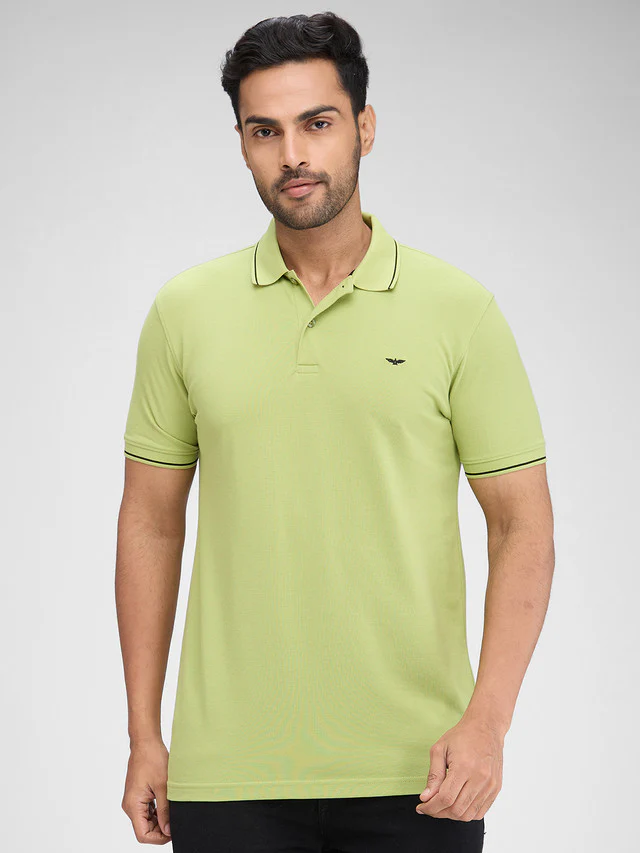 Park Avenue Green Solid Slim Fit Half Sleeve Cotton Blend T-Shirt