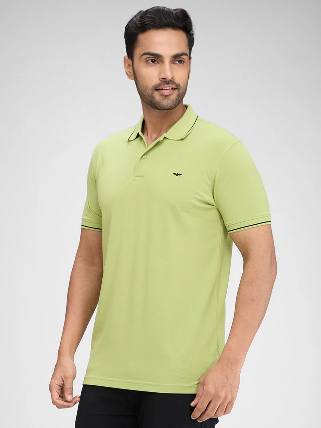 Park Avenue Green Solid Slim Fit Half Sleeve Cotton Blend T-Shirt - Image 3