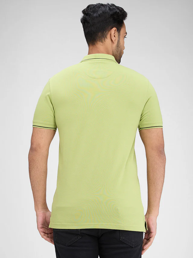Park Avenue Green Solid Slim Fit Half Sleeve Cotton Blend T-Shirt - Image 4