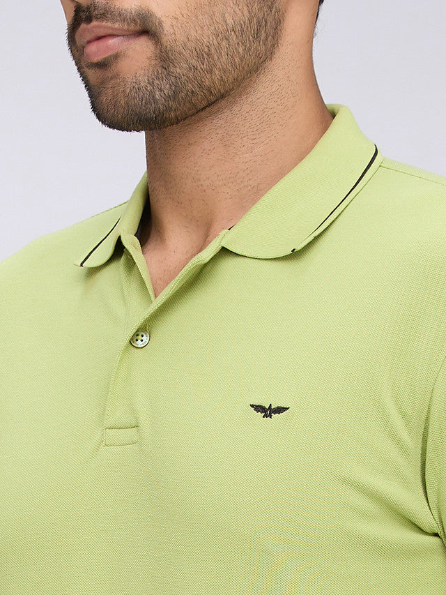 Park Avenue Green Solid Slim Fit Half Sleeve Cotton Blend T-Shirt - Image 6