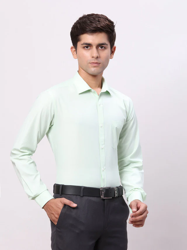 Park Avenue Green Solid Slim Fit Polyester Blend Formal Shirt - Image 2