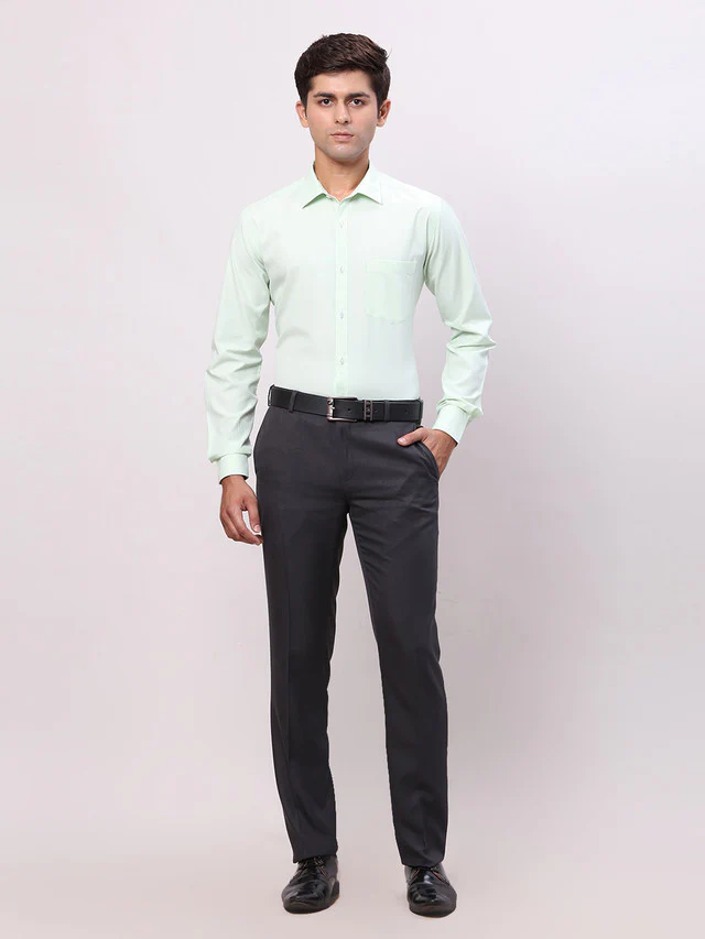 Park Avenue Green Solid Slim Fit Polyester Blend Formal Shirt - Image 6