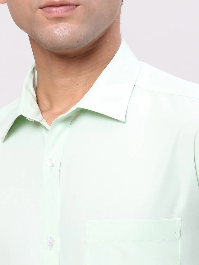 Park Avenue Green Solid Slim Fit Polyester Blend Formal Shirt - Image 7