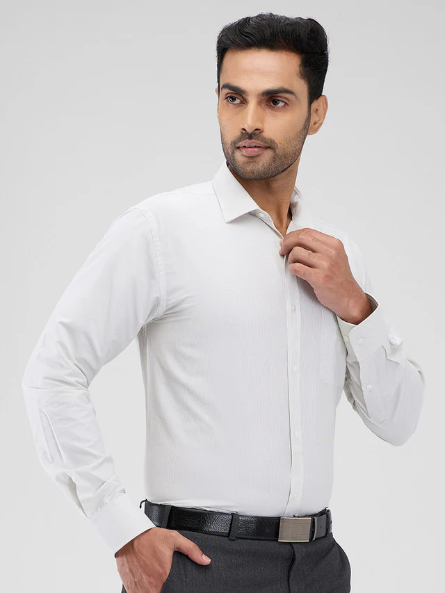 Park Avenue Green Stripe Slim Fit Cotton Blend Formal Shirt - Image 2