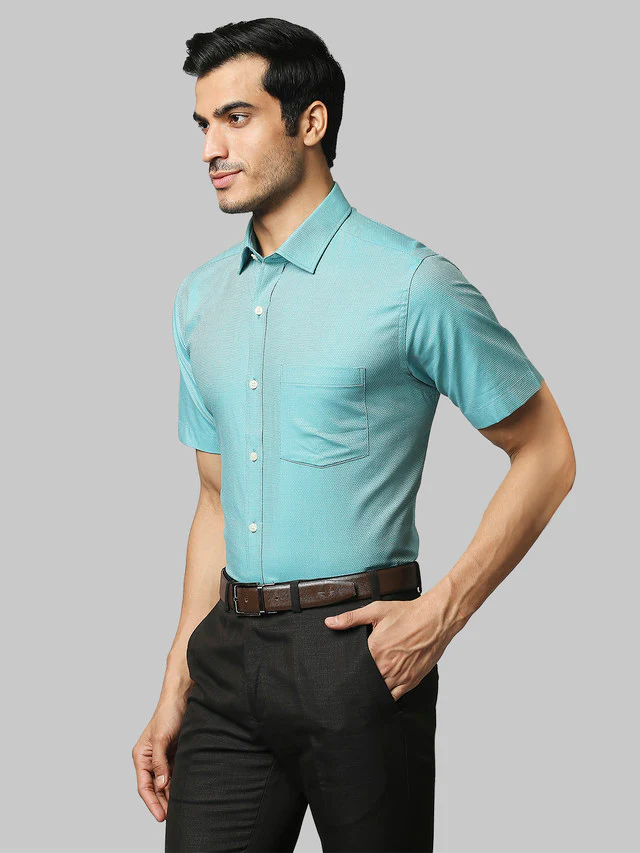 Park Avenue Green Structure Regular Fit Cotton Formal Shirt - Image 3