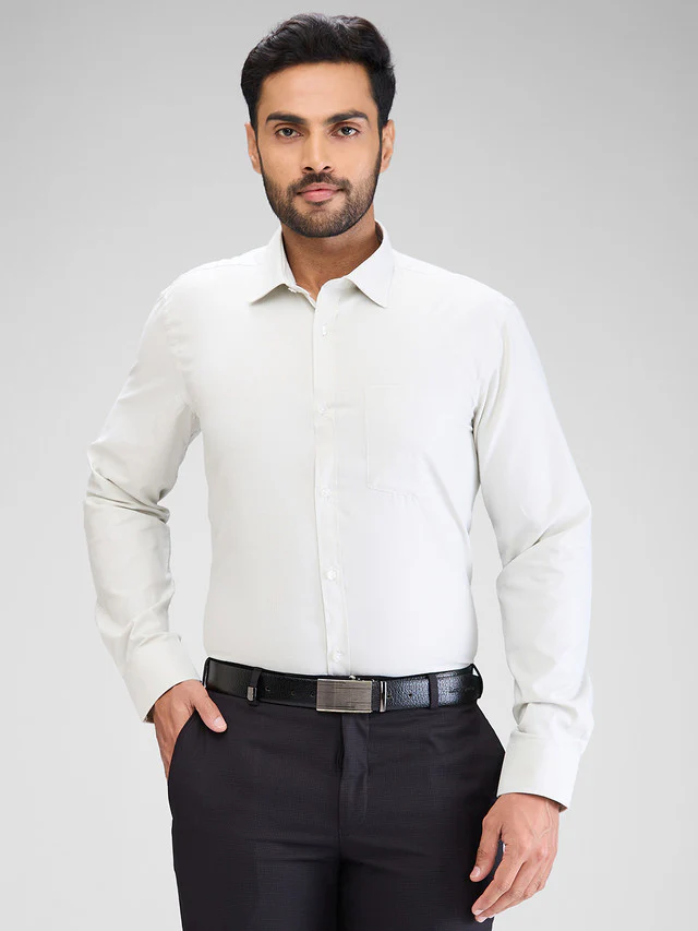 Park Avenue Green Structure Slim Fit Cotton Blend Formal Shirt