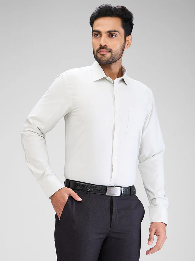 Park Avenue Green Structure Slim Fit Cotton Blend Formal Shirt - Image 2