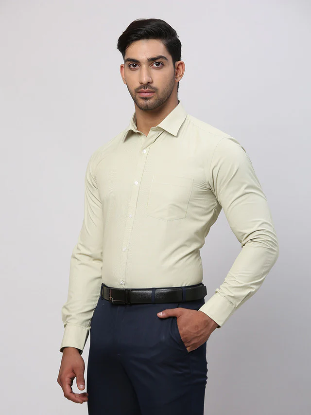 Park Avenue Green Structure Slim Fit Cotton Blend Formal Shirt - Image 3