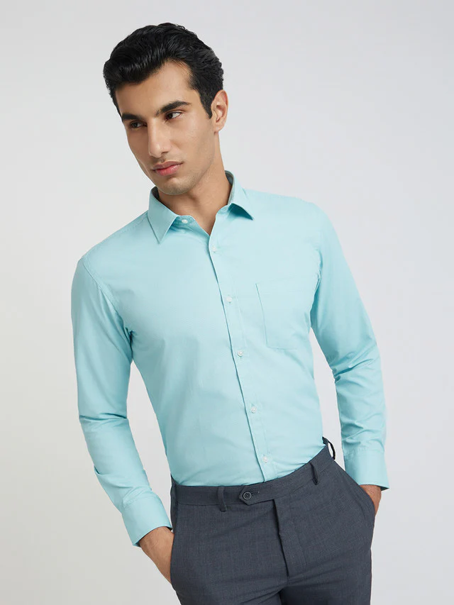Park Avenue Green Structure Slim Fit Cotton Blend Formal Shirt
