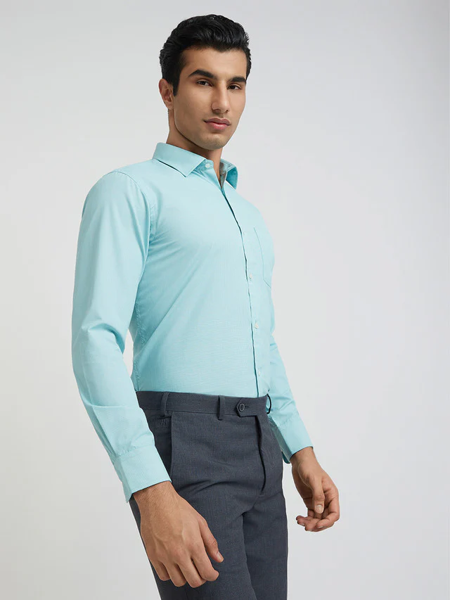 Park Avenue Green Structure Slim Fit Cotton Blend Formal Shirt - Image 2