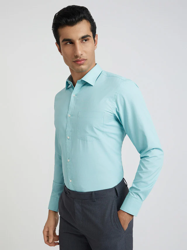 Park Avenue Green Structure Slim Fit Cotton Blend Formal Shirt - Image 3