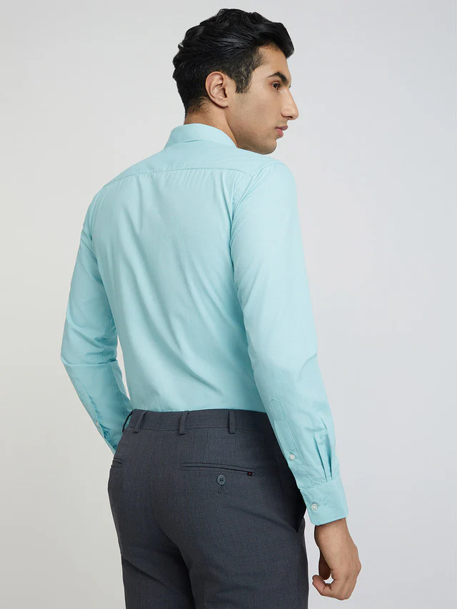 Park Avenue Green Structure Slim Fit Cotton Blend Formal Shirt - Image 4