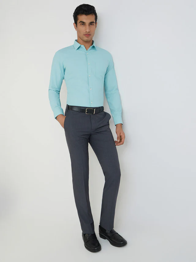 Park Avenue Green Structure Slim Fit Cotton Blend Formal Shirt - Image 5