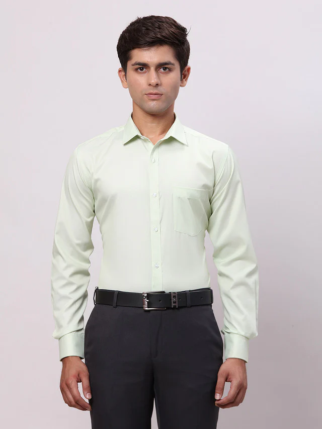 Park Avenue Green Structure Slim Fit Cotton Blend Formal Shirt