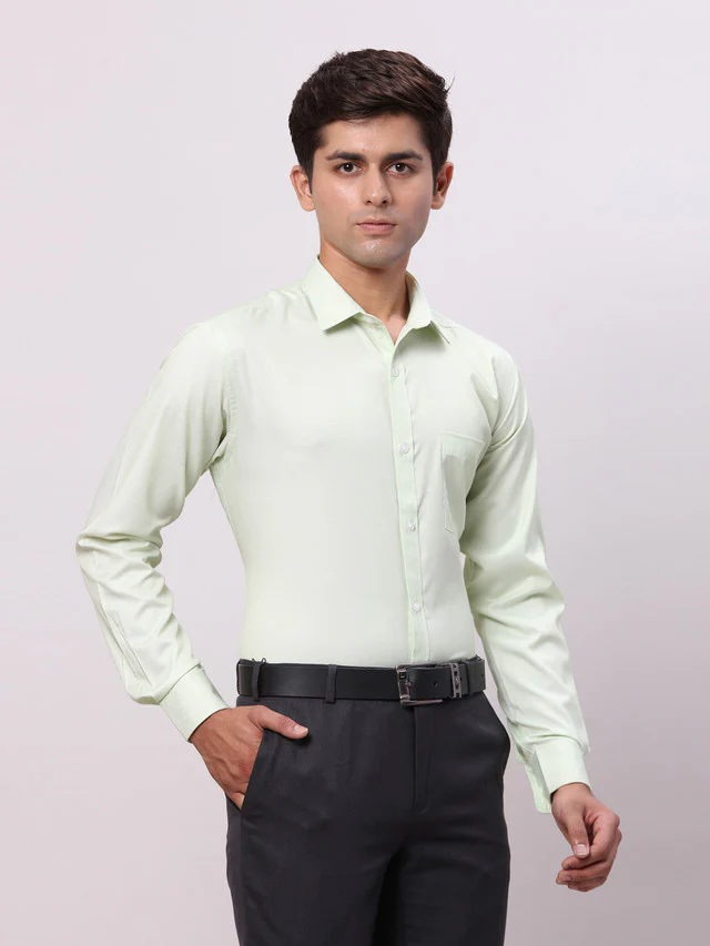 Park Avenue Green Structure Slim Fit Cotton Blend Formal Shirt - Image 2