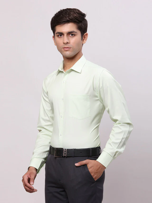 Park Avenue Green Structure Slim Fit Cotton Blend Formal Shirt - Image 3