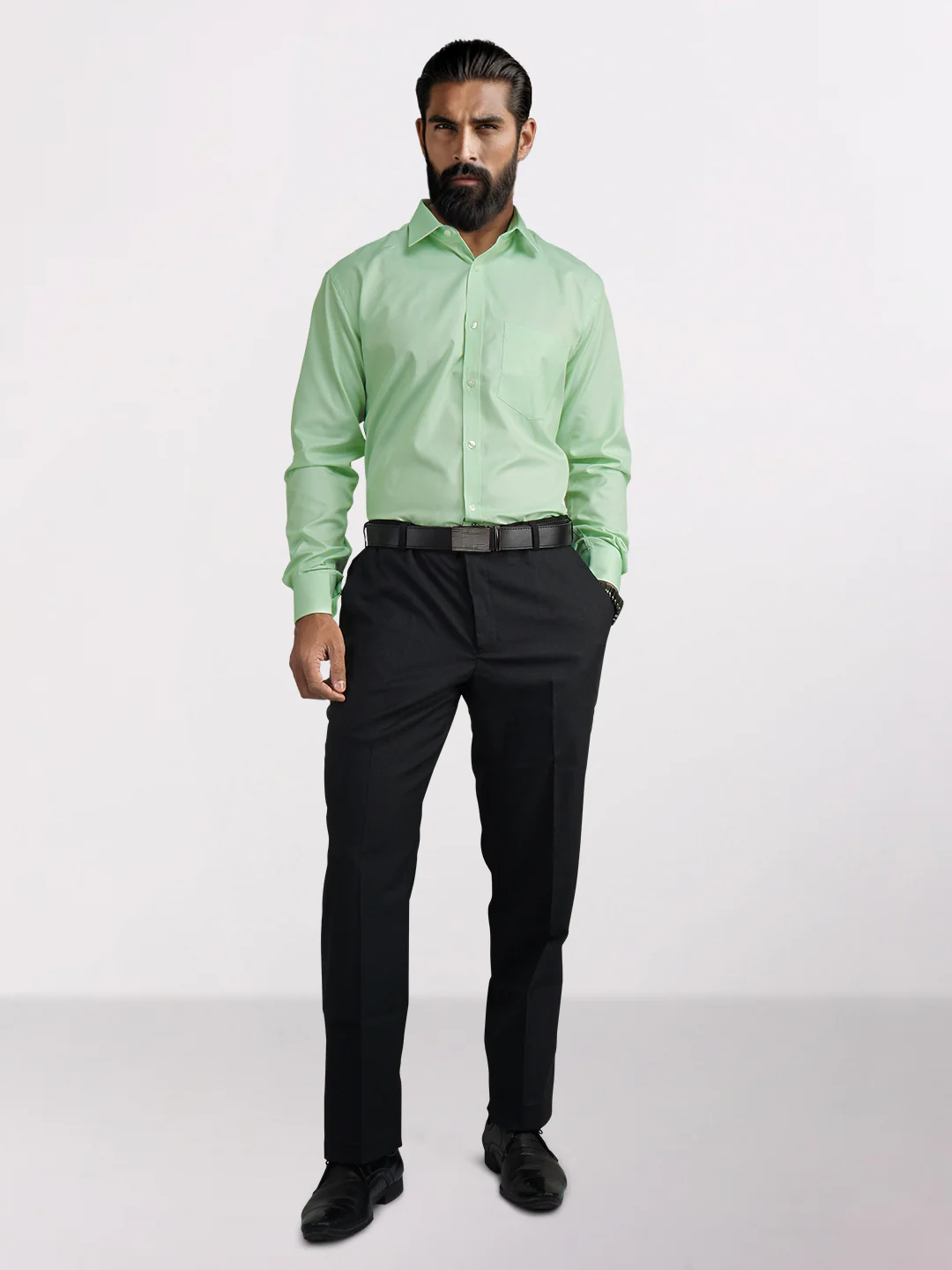 Park Avenue Green Structure Slim Fit Cotton Blend Formal Shirt - Image 2