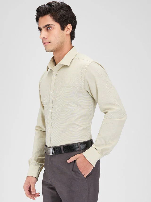 Park Avenue Green Structure Slim Fit Cotton Blend Formal Shirt - Image 3