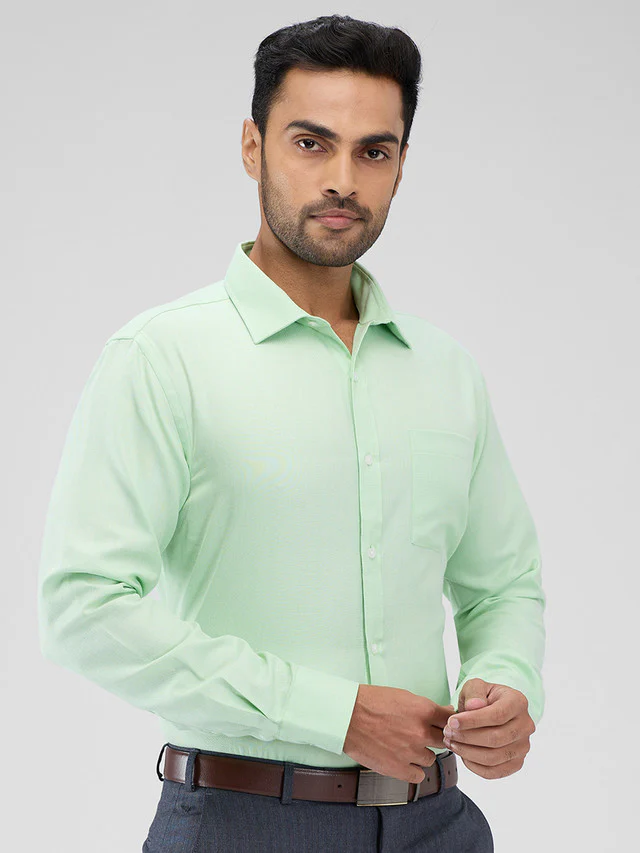 Park Avenue Green Structure Slim Fit Cotton Blend Formal Shirt - Image 2