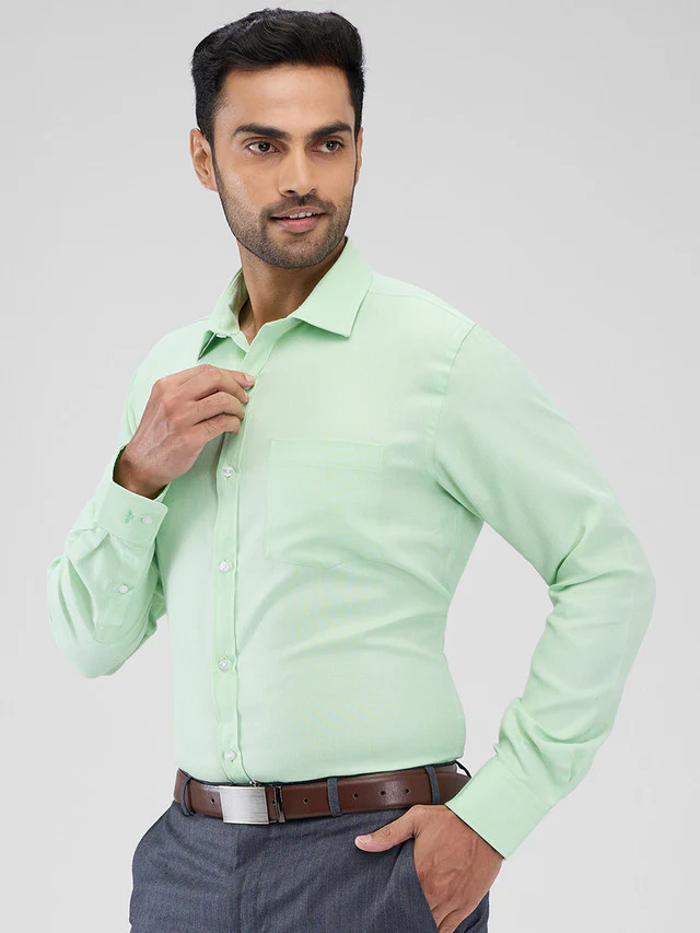 Park Avenue Green Structure Slim Fit Cotton Blend Formal Shirt - Image 3