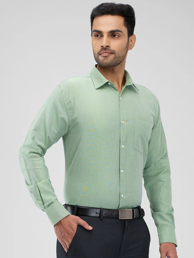 Park Avenue Green Structure Slim Fit Cotton Blend Formal Shirt - Image 2