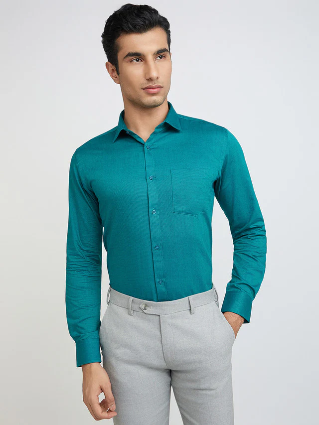 Park Avenue Green Structure Slim Fit Cotton Formal Shirt