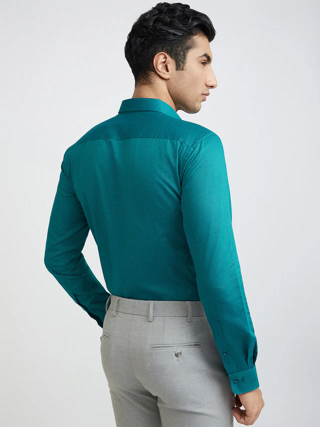 Park Avenue Green Structure Slim Fit Cotton Formal Shirt - Image 4