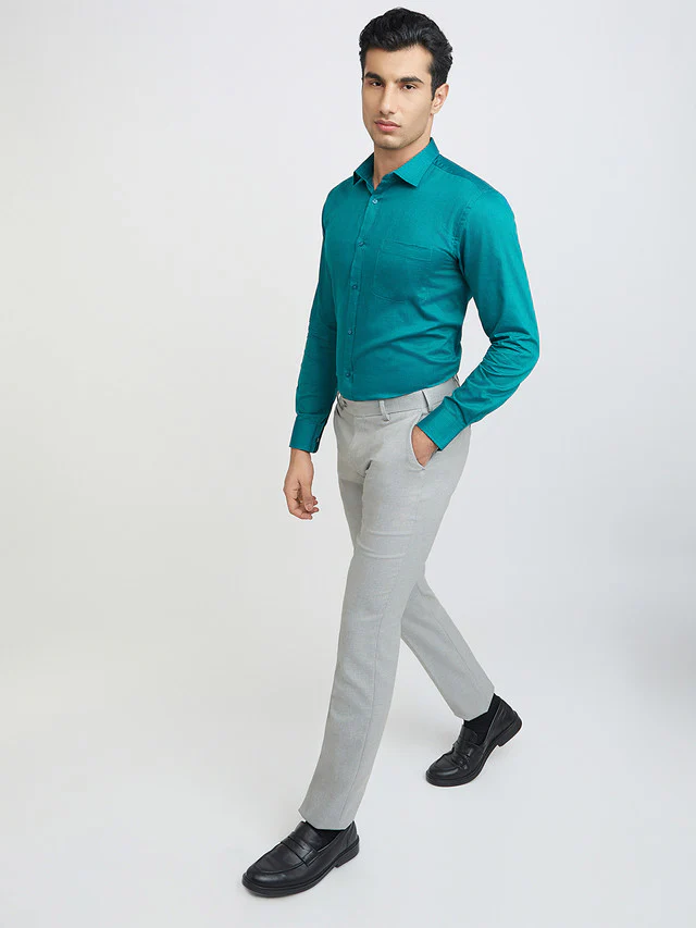 Park Avenue Green Structure Slim Fit Cotton Formal Shirt - Image 5