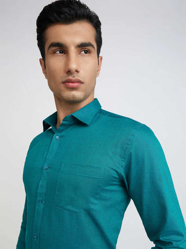 Park Avenue Green Structure Slim Fit Cotton Formal Shirt - Image 6