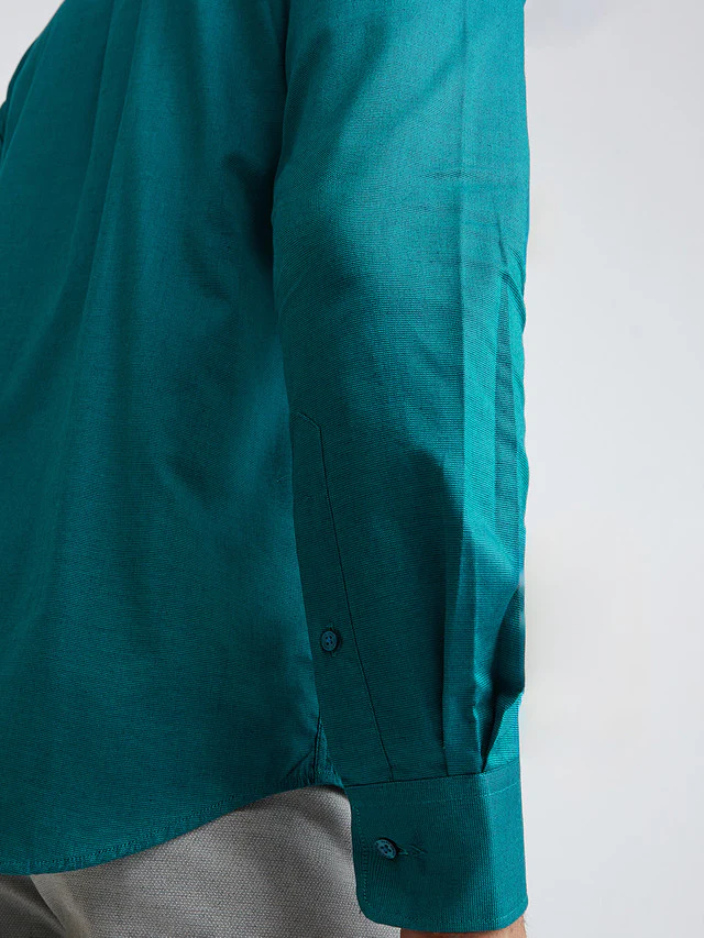 Park Avenue Green Structure Slim Fit Cotton Formal Shirt - Image 7