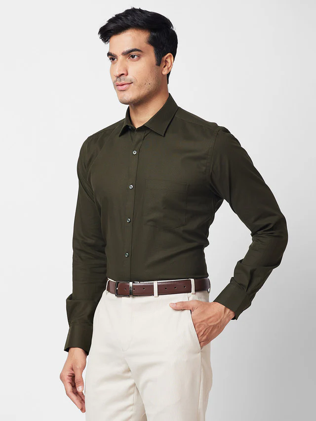 Park Avenue Green Structure Slim Fit Cotton Formal Shirt - Image 3