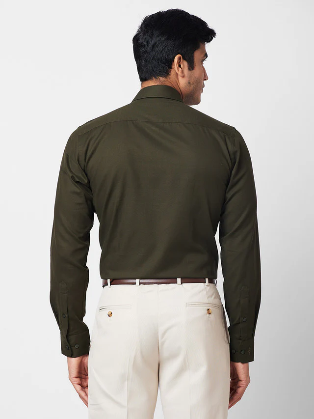 Park Avenue Green Structure Slim Fit Cotton Formal Shirt - Image 4