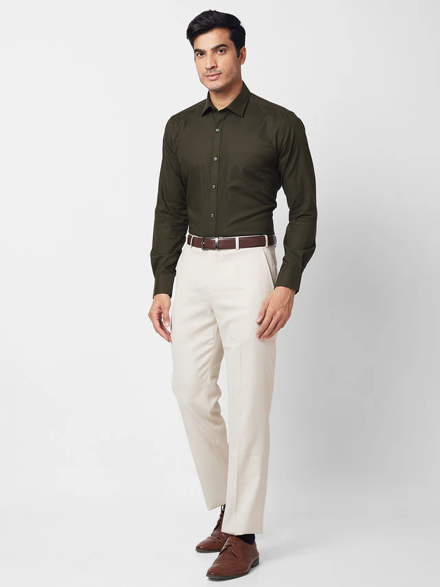Park Avenue Green Structure Slim Fit Cotton Formal Shirt - Image 5