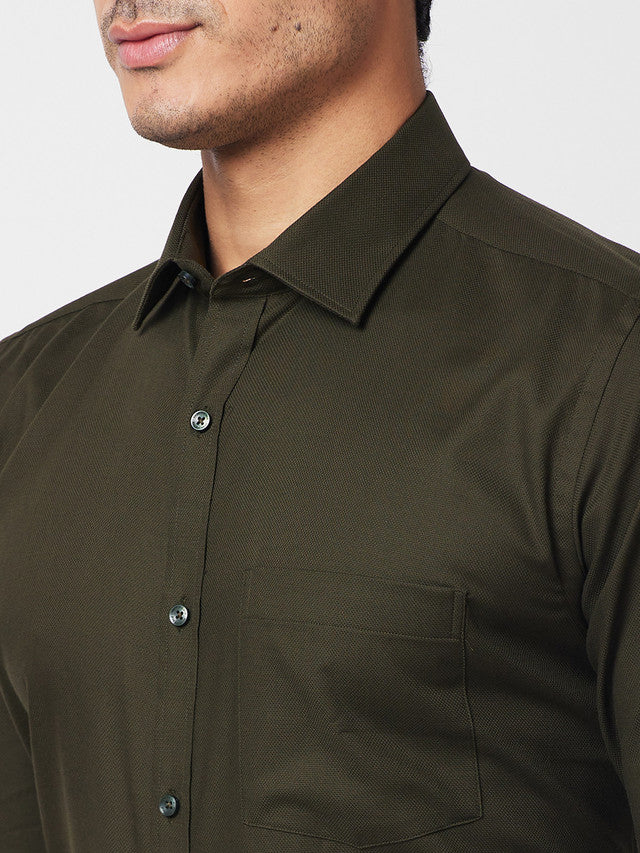 Park Avenue Green Structure Slim Fit Cotton Formal Shirt - Image 6