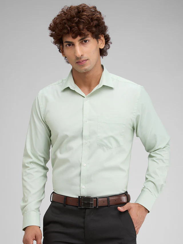 Park Avenue Green Structure Slim Fit Full Sleeve Cotton Blend Shirt